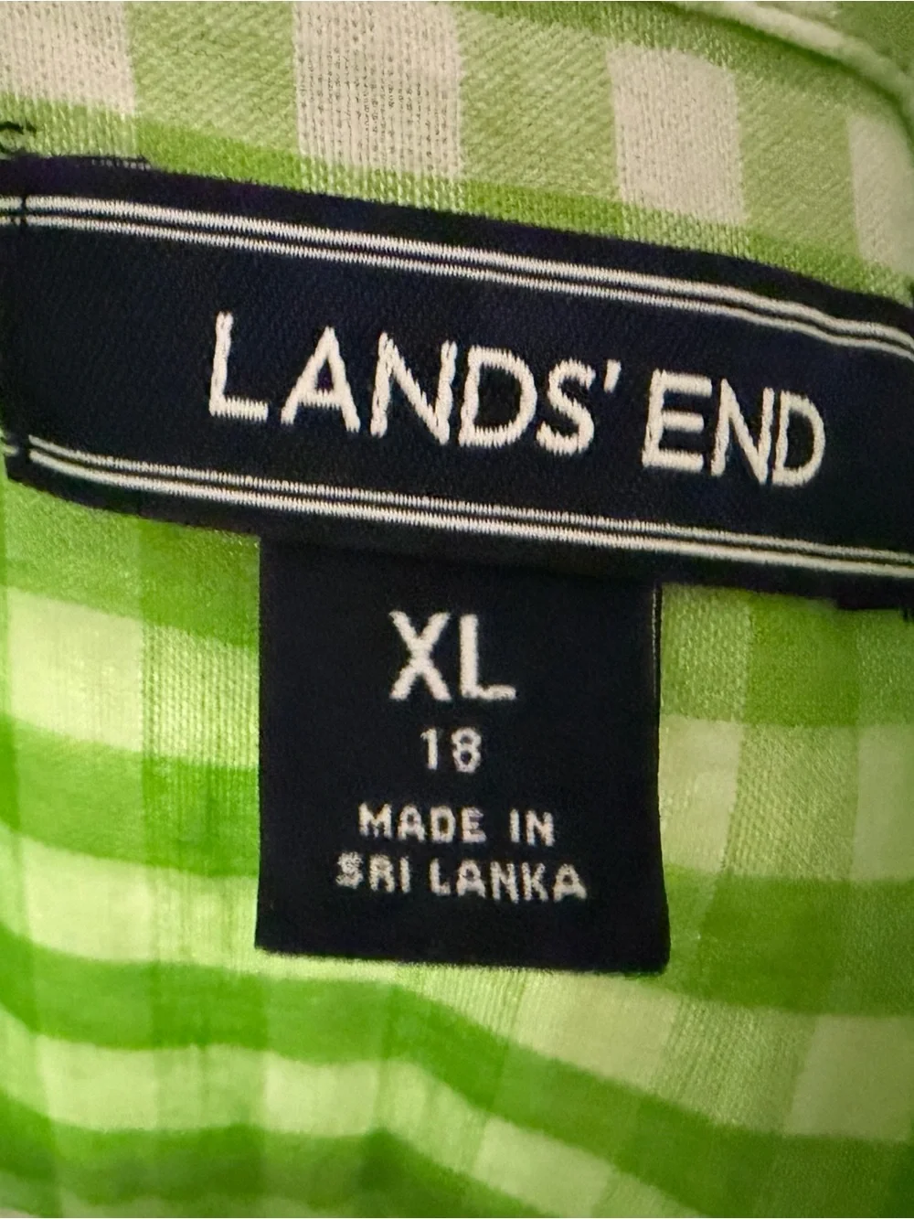 Kelly green gingham 30% linen blouse XL Lands End - Picture 2 of 4
